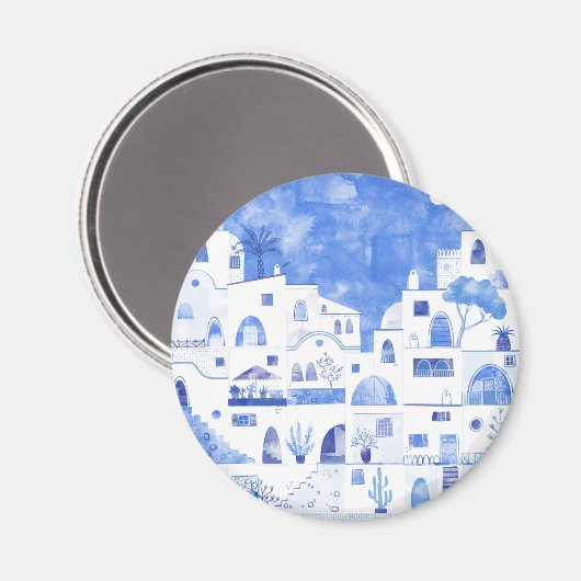 サントリーニギリシャ水彩町並 マグネット (正面/裏面)