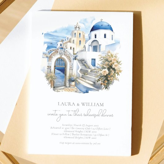 サントリーニギリシャ水彩画リハーサルディナー 招待状