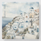 サントリーニギリシャ水彩画 ストーンコースター (正面)