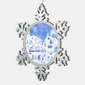 サントリーニギリシャ水彩画 スノーフレークピューターオーナメント (右)