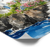 サントリーニギリシャ水彩画 ポスター (角)