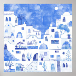 サントリーニギリシャ水彩画 ポスター