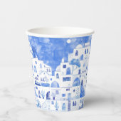 サントリーニギリシャ水彩画 紙コップ (正面)
