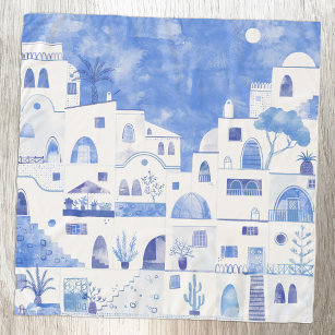 サントリーニギリシャ水彩青白 スカーフ