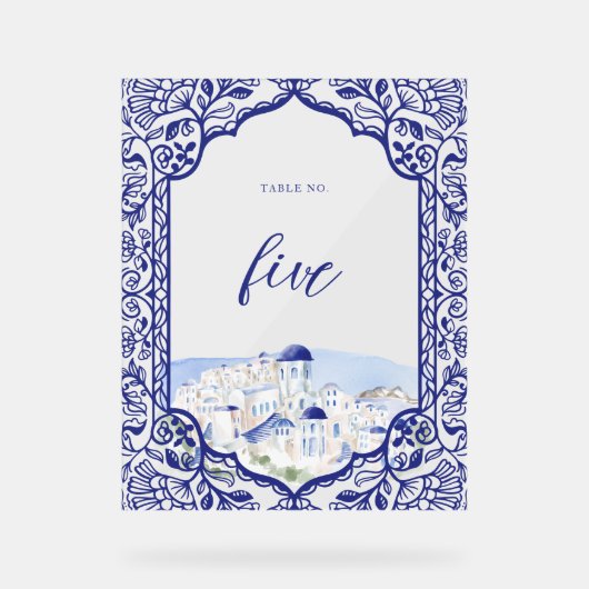 サントリーニギリシャ水彩風景華美枠 アクリルサイン (正面)