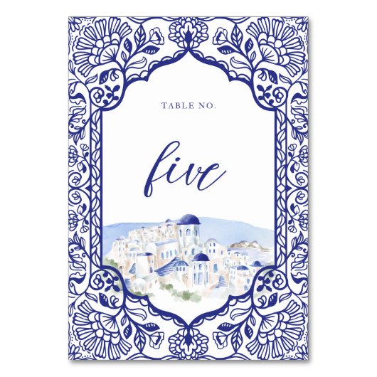 サントリーニギリシャ水彩風景華美枠 テーブルナンバー (正面)