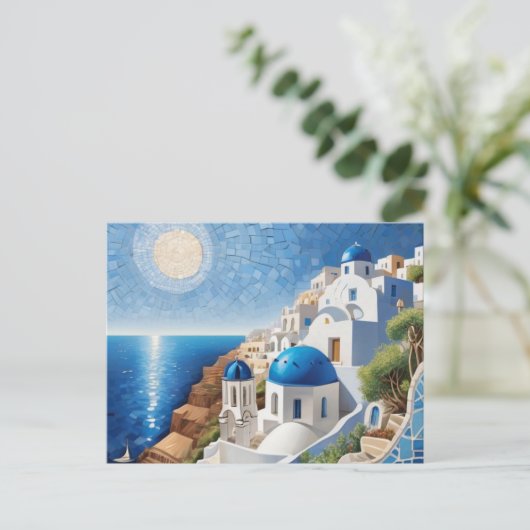 サントリーニギリシャ混合メディアモザイク – ギリシャ島 シーズンポストカード (スタンド正面)