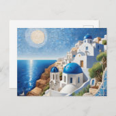 サントリーニギリシャ混合メディアモザイク – ギリシャ島 シーズンポストカード (正面/裏面)