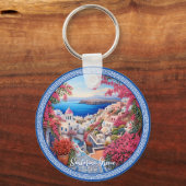 サントリーニギリシャ絵を描ブーゲンビリア旅行 キーホルダー (正面)