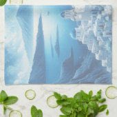 サントリーニギリシャ絵画水彩色 キッチンタオル (折り畳み)