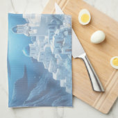 サントリーニギリシャ絵画水彩色 キッチンタオル (四つ折り)