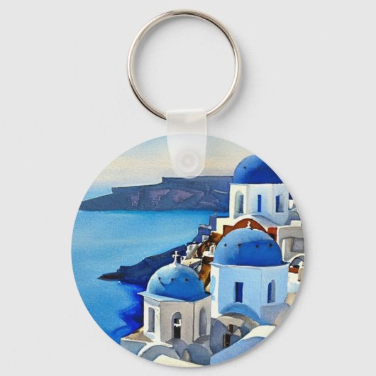 サントリーニギリシャ絵画水彩色 キーホルダー (正面)