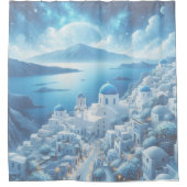 サントリーニギリシャ絵画水彩色 シャワーカーテン (正面)