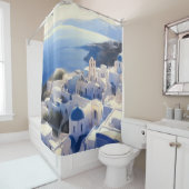サントリーニギリシャ絵画水彩色 シャワーカーテン (インサイチュ)