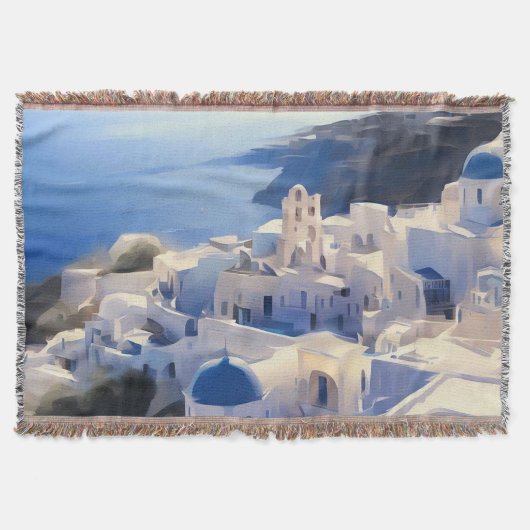 サントリーニギリシャ絵画水彩色 スローブランケット (正面)