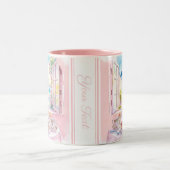 サントリーニギリシャ観光客ピンクケーキデザートカフェ ツートーンマグカップ (中央)