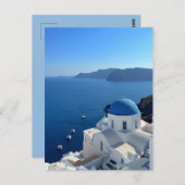 サントリーニギリシャ青ドーム教会の写真 ポストカード (正面/裏面)
