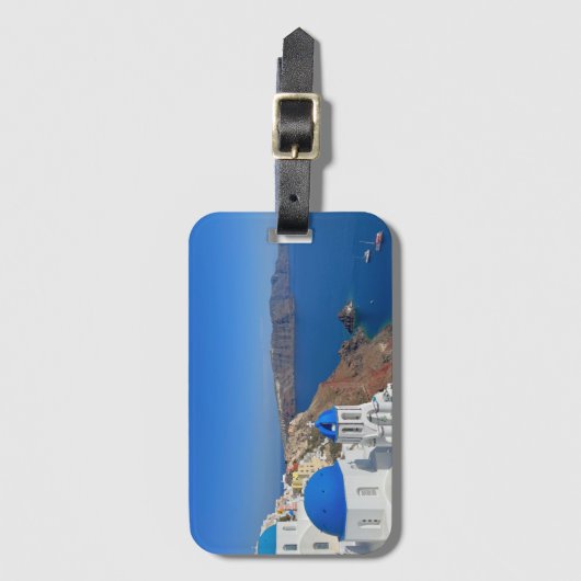 サントリーニギリシャ青ドーム教会の写真 ラゲッジタグ (正面縦)