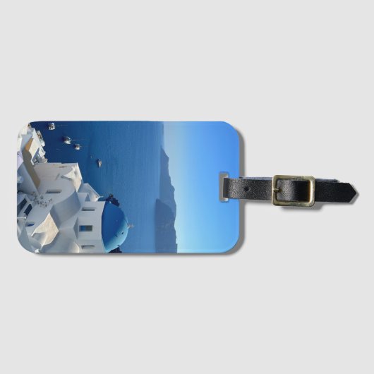 サントリーニギリシャ青ドーム教会の写真 ラゲッジタグ (正面横)