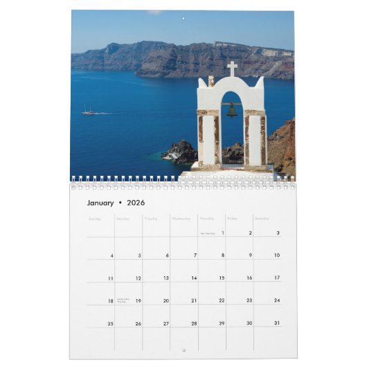 サントリーニギリシャ カレンダー (1月 2026)