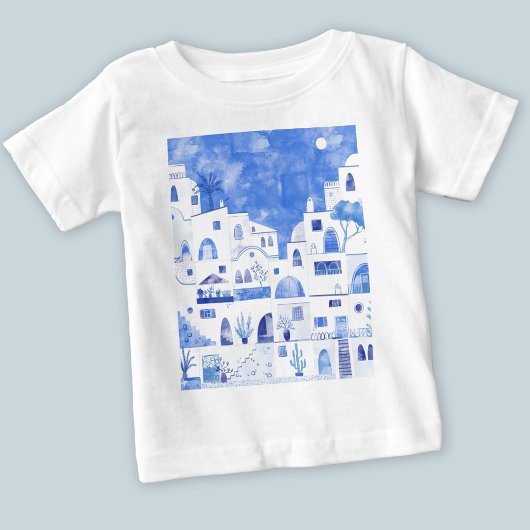 サントリーニグリークアイランドウォータカラー ベビーTシャツ