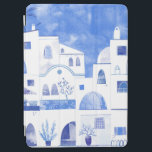 サントリーニグリークアイランドウォータカラー iPad AIR カバー<br><div class="desc">水の色の青と白の街並絵画は、ギリシャのサントリーニ島に基づく。オリジナルアートby Nic Squirrell.</div>
