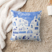 サントリーニグリークウォーターパーソナライズされたカラー クッション (ブランケット)