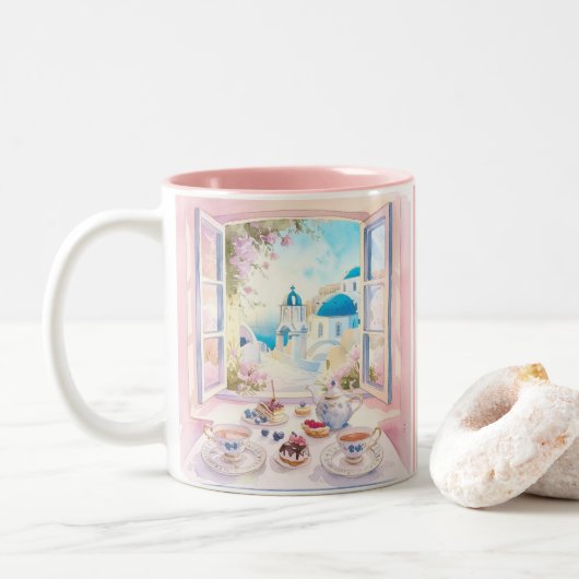 サントリーニグリークトラベルトリートカキースデザートカフェ ツートーンマグカップ (ドーナツ)