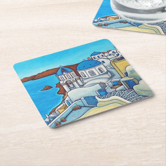 サントリーニコースターの色 スクエアペーパーコースター (アングル)