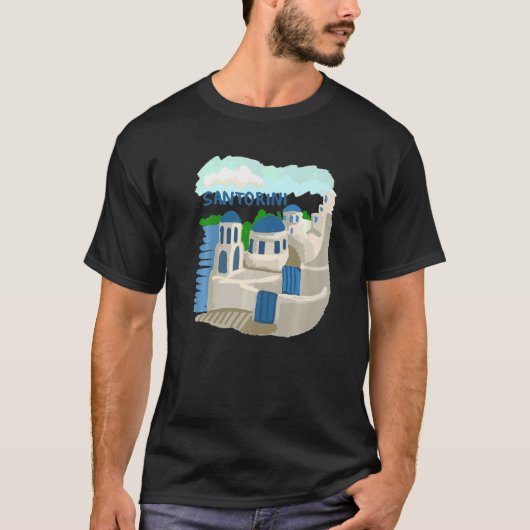 サントリーニシティギリシャお土産ギフト女男性へ性 Tシャツ (正面)