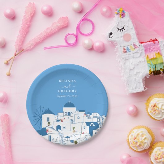 サントリーニデスティネーションギリシャ結婚島の ペーパープレート (パーティー)