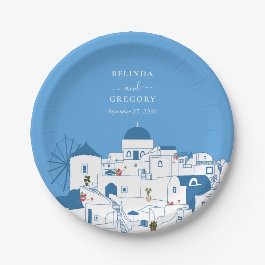 サントリーニデスティネーションギリシャ結婚島の ペーパープレート (正面)