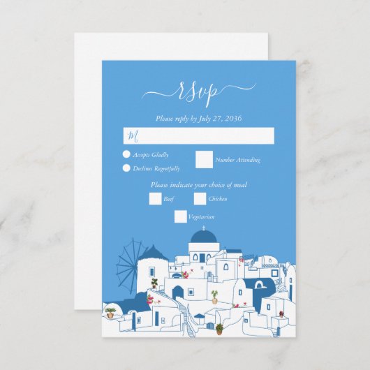 サントリーニデスティネーションギリシャ結婚島の 出欠カード (正面/裏面)