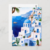 サントリーニバイザシー,ギリシャのブルーウォーター色ギリシャ ポストカード (正面/裏面)
