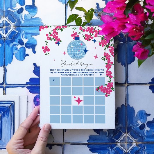 サントリーニピンクブライダルシャワービンゴゲームカード 招待状