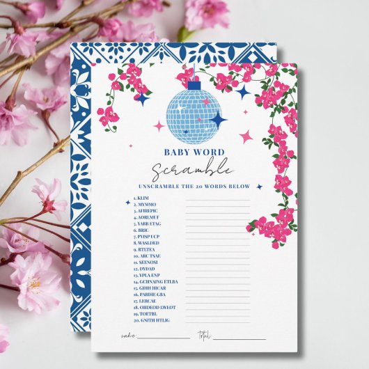 サントリーニピンクベビー単語スクランブルシャワーゲームカード 招待状