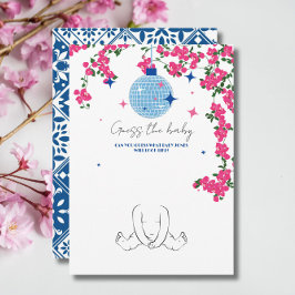 サントリーニピンク赤ちゃんシャワーゲームカードを推測 招待状