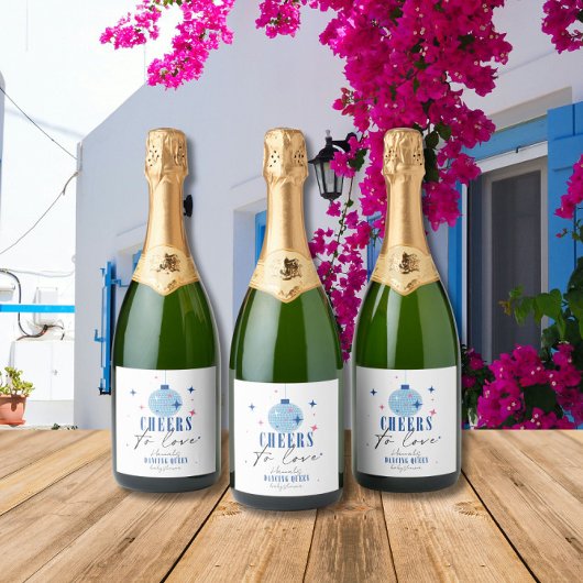 サントリーニブルータイルブーゲンビリア赤ちゃんシャワー スパークリングワインラベル