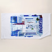 サントリーニブルー&ホワイトトラベル ビーチタオル (正面)