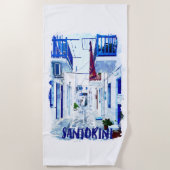 サントリーニブルー&ホワイトトラベル ビーチタオル (正面)