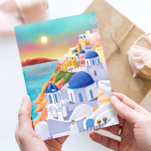 サントリーニプリントギリシャアートプリントヨーロッパ旅行 ポストカード