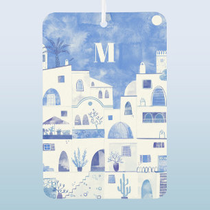 サントリーニモノグラムウォーターカラーアート カーエアーフレッシュナー