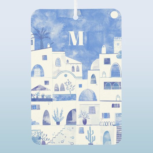 サントリーニモノグラムウォーターカラーアート カーエアーフレッシュナー