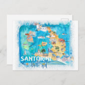 サントリーニ図解入りの、写真付きのギリシャ地図と幹線道路 ポストカード (正面/裏面)