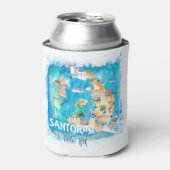 サントリーニ図解入りの、写真付きのギリシャ地図と幹線道路 缶クーラー (缶正面)