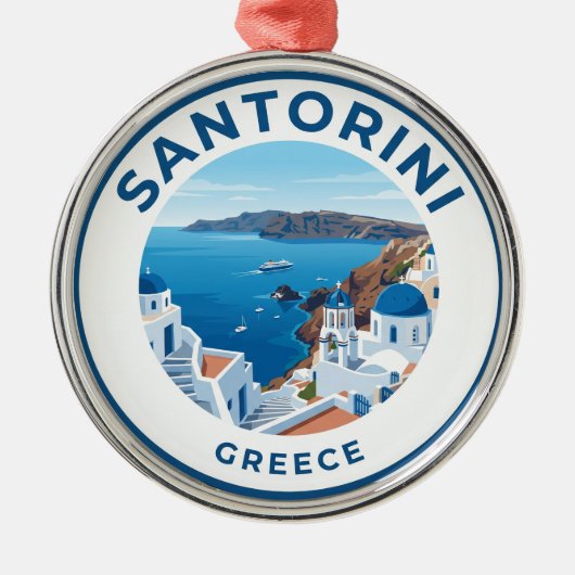 サントリーニ島のカルデラビュー ギリシャ メタルオーナメント (正面)