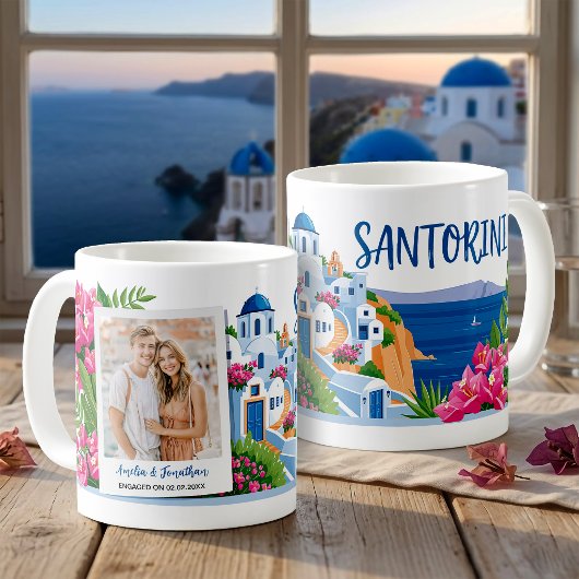サントリーニ旅行の写真と名前のオリジナルギフト コーヒーマグカップ
