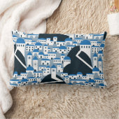 サントリーニ村の白と青の紋様 ランバークッション (ブランケット)