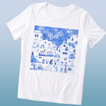 サントリーニ水パーソナライズされた色 トライブレンドＴシャツ<br><div class="desc">美しいギリシャのサントリーニ島に絵画基づく水色の青と白の町並み。名前をパーソナライズに変更。オリジナルアートby Nic Squirrell.</div>