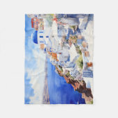 サントリーニ水彩 フリースブランケット (正面)